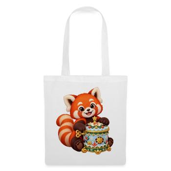 Roter Panda mit Zuckerpflaumen-Spieluhr - Stoffbeutel - Weiß - Vorne