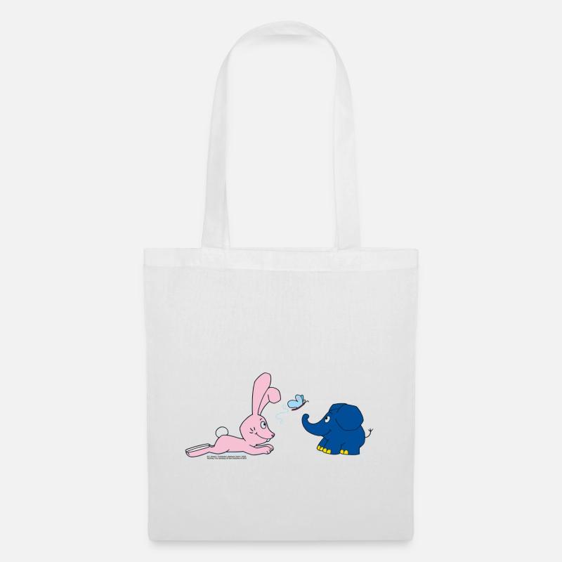 Éléphant et lapin avec papillon - Sac en tissu - blanc