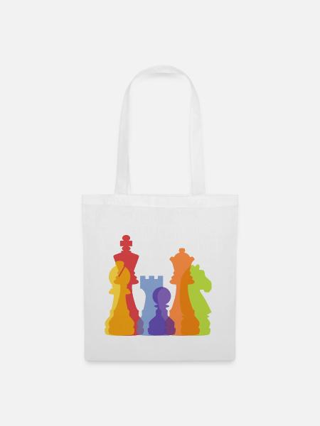 bunte Schachfiguren - Stoffbeutel - Weiß