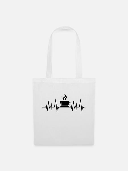 Kaffee herzschlag Ekg lustiges Geschenk - Stoffbeutel - Weiß