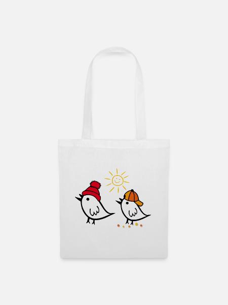Frühling, Sonne, Spatz - Stoffbeutel - Weiß