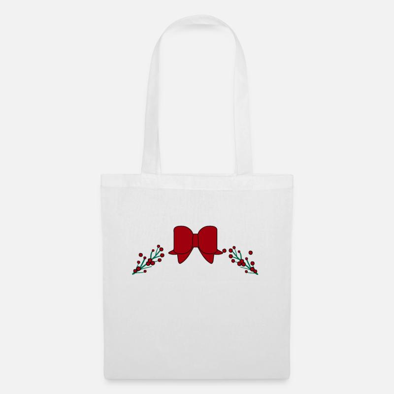 Weihnachtsstechpalme mit roter Schleife - Stoffbeutel - Weiß