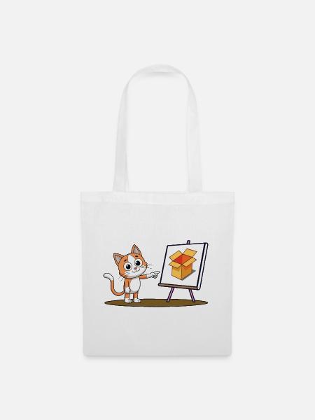 Katze und Karton - Stoffbeutel - Weiß