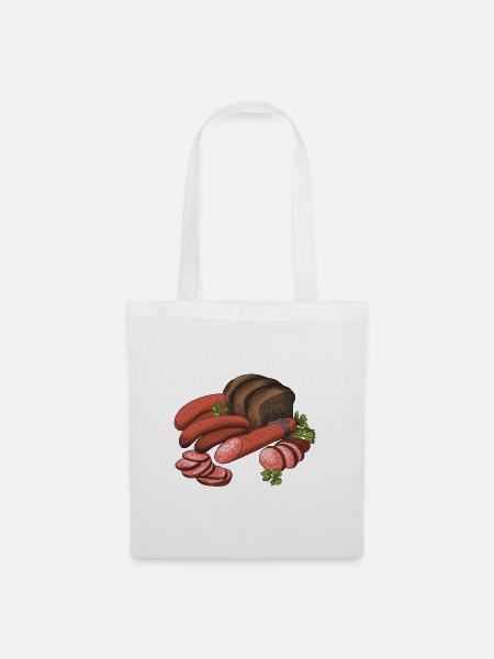 Herzhafte Wurst & Brot Collage - Stoffbeutel - Weiß