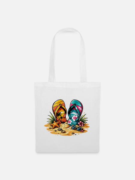 Flip Flops am Strand Illustration - Stoffbeutel - Weiß