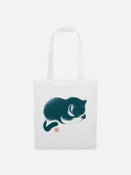Schlafende Katze Japanischer Holzschnitt Stil - Stoffbeutel - Weiß