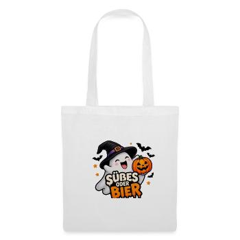 Süßes oder Bier – Lustiger Halloween Geist - Stoffbeutel - Weiß - Vorne