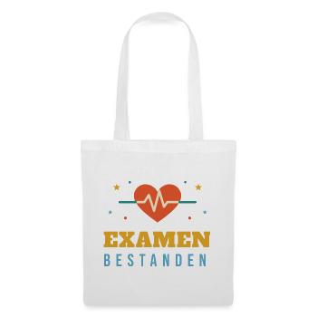 Examen bestanden – Pflege Herz Abschluss Geschenk - Stoffbeutel - Weiß - Vorne