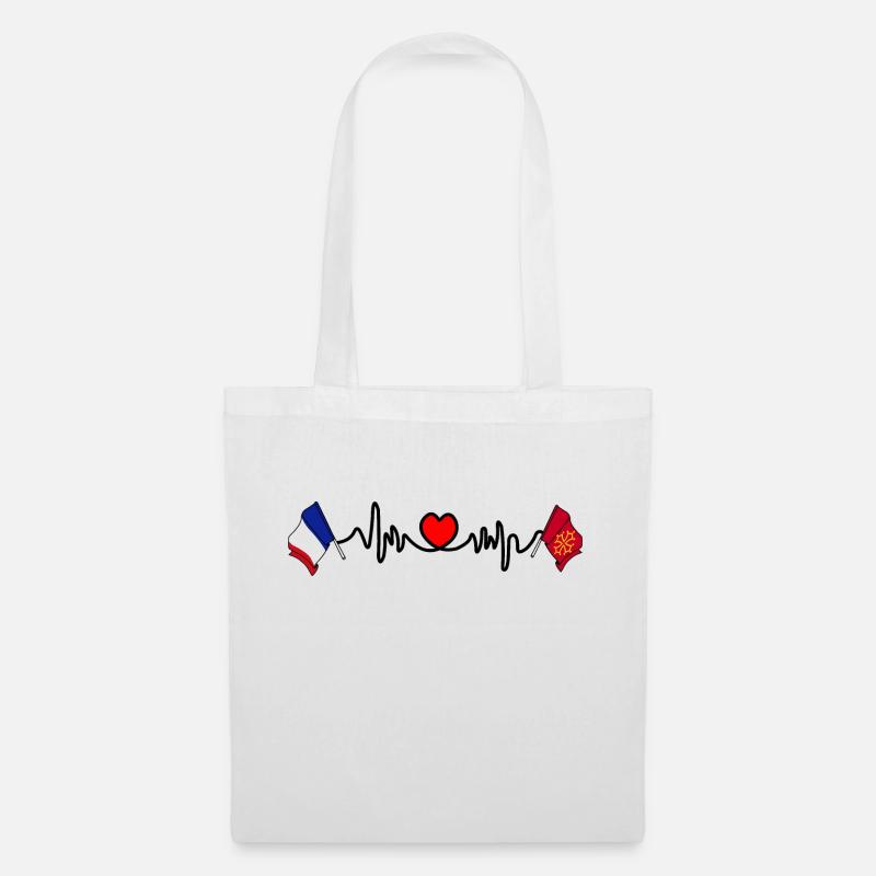 Cardio-Herz mit Flagge Frankreich, Midi Pyrénées - Stoffbeutel - Weiß