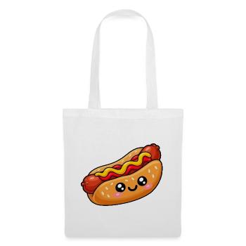 Kawaii Hotdog mit Kulleraugen - Stoffbeutel - Weiß - Vorne