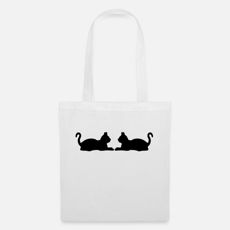 2 liegende Katzen Silhouette - Stoffbeutel - Weiß