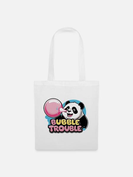 Niedlicher Panda mit Bubble-Kaugummi - Stoffbeutel - Weiß