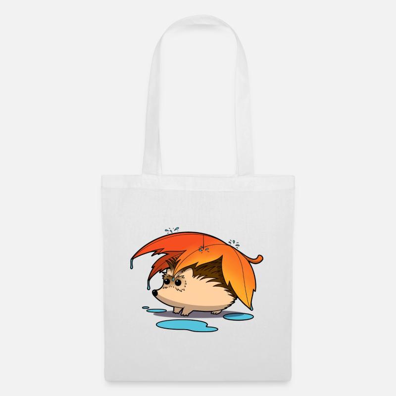 Hérisson sous parapluie feuillu - Sac en tissu - blanc