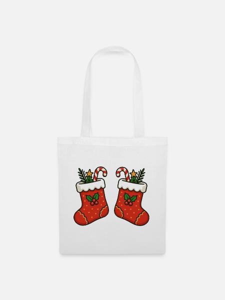 Festliche Weihnachtsstrümpfe Illustration - Stoffbeutel - Weiß