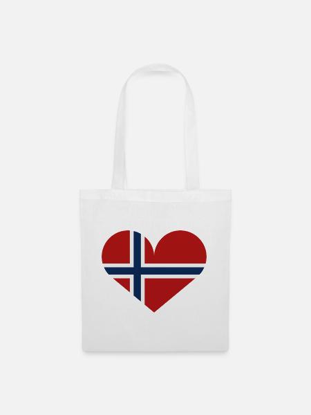 Norwegische Herzflagge - Stoffbeutel - Weiß