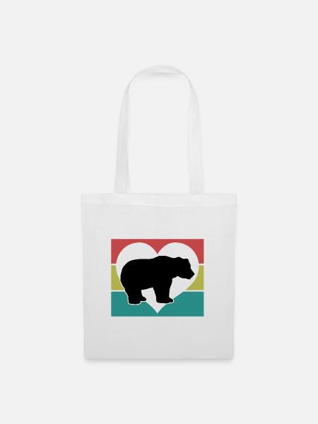 Bär Herz Retro-Style - Stoffbeutel - Weiß
