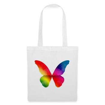 Schmetterling Form in kräftigen Regenbogen Farben - Stoffbeutel - Weiß - Vorne