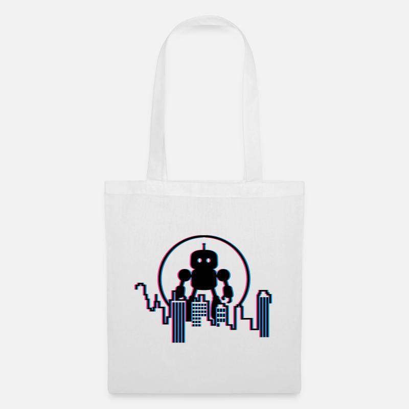 Roboter City Skyline – 3D Sci-Fi Zukunft Design - Stoffbeutel - Weiß