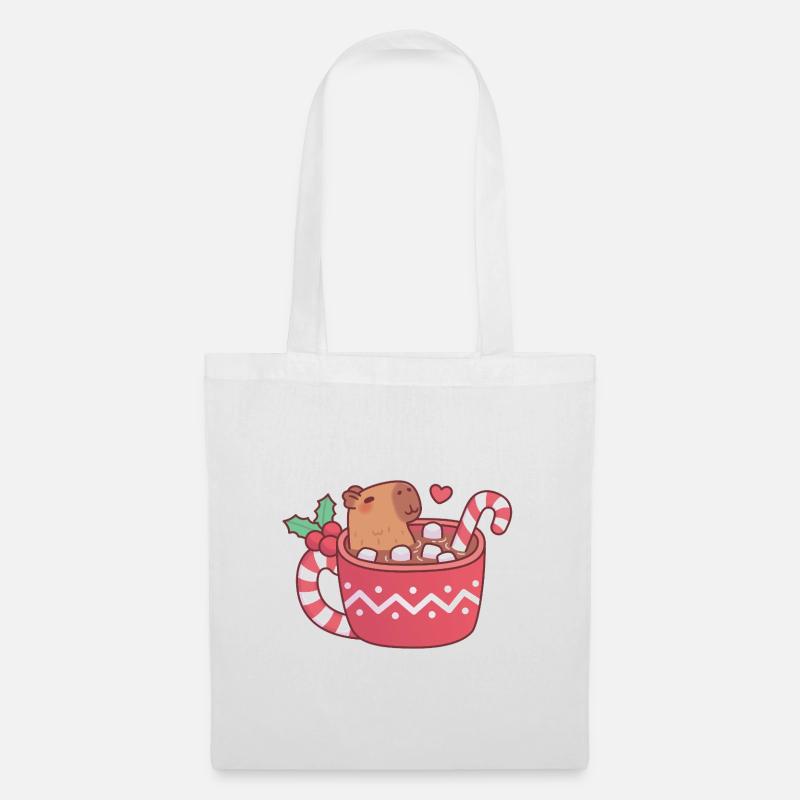 Un capybara mignon qui se détend dans un chocolat chaud avec un marshmall - Sac en tissu - blanc