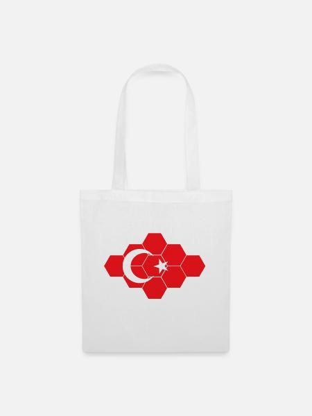 Hexagonale Türkei Flagge Kunst - Stoffbeutel - Weiß