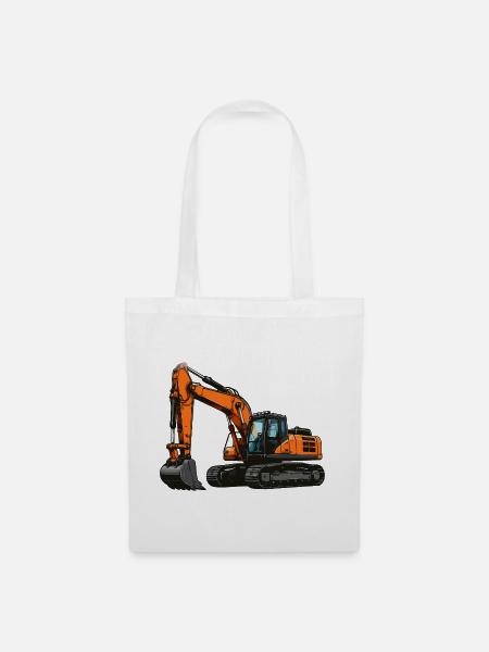  Bagger auf Baustelle - Stoffbeutel - Weiß