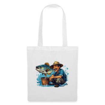 Fröhlicher Fischer und Riesenfisch - Stoffbeutel - Weiß - Vorne