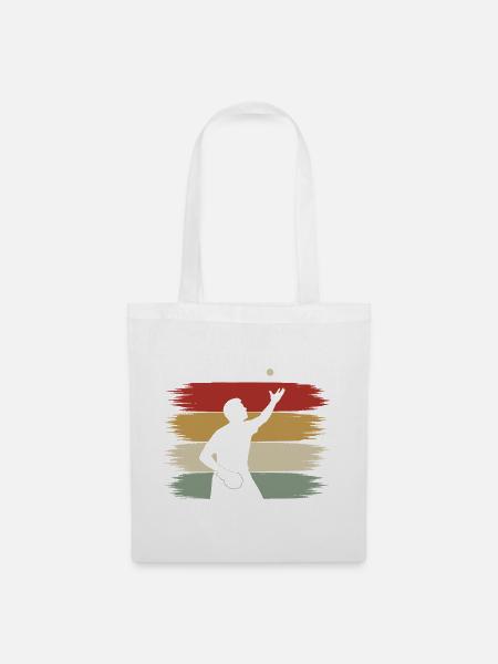 Tischtennis Aufschlag Ballwurf Retro Silhouette - Stoffbeutel - Weiß