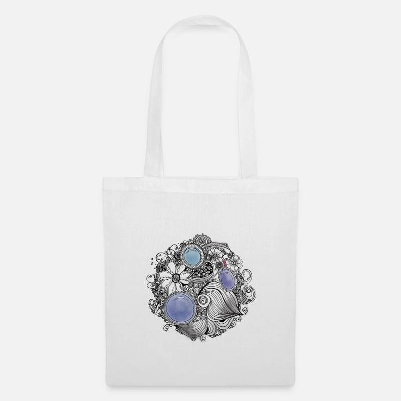 Fleur de centrife avec perles bleues - Sac en tissu - blanc