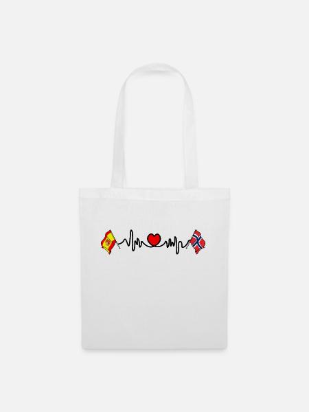 Cardio Heart con Bandera España, Noruega - Bolsa de tela - blanco
