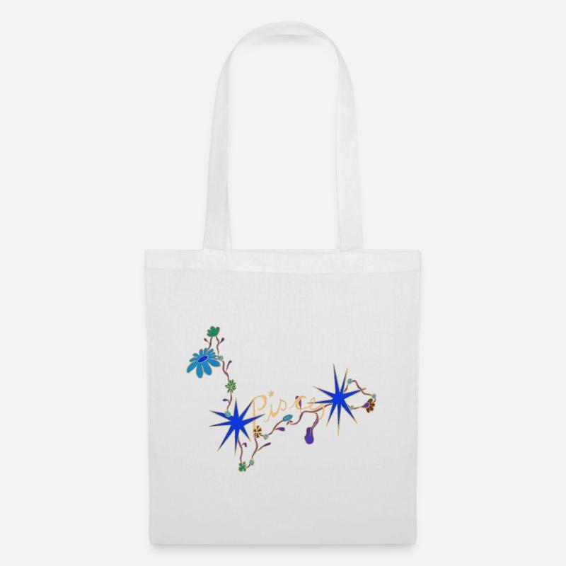 Pisces – Mystische Sternzeichen und Blumen - Stoffbeutel - Weiß