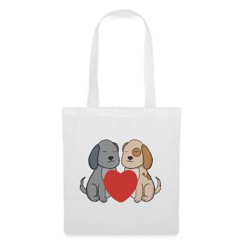 Des chiots de dessin animé adorables amoureux du grand cœur rouge - Sac en tissu - blanc - Devant