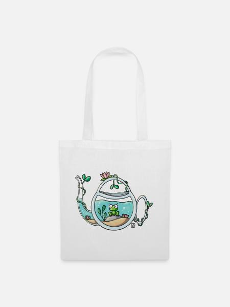 Teekanne-Gartenfrosch - Stoffbeutel - Weiß