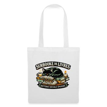 Chat dormeur parmi les livres et bougies - Sac en tissu - blanc - Devant