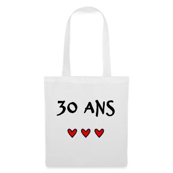 30 ANS. 30e ANNIVERSAIRE. ANNIVERSAIRE 30 ANS. 30 - Sac en tissu - blanc - Devant
