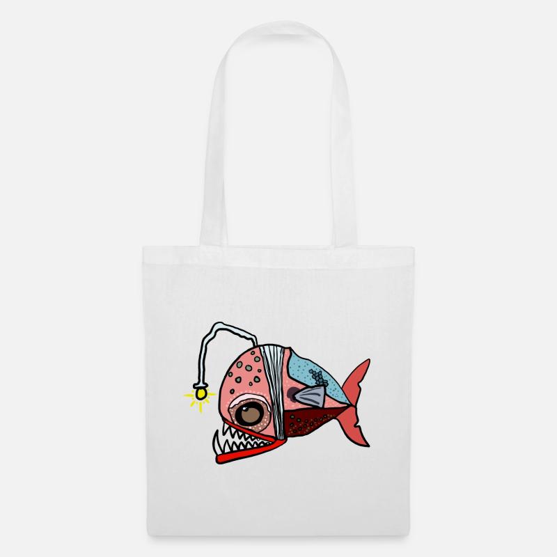 Fischkollage mit Lampenblick Anglerfisch - Stoffbeutel - Weiß