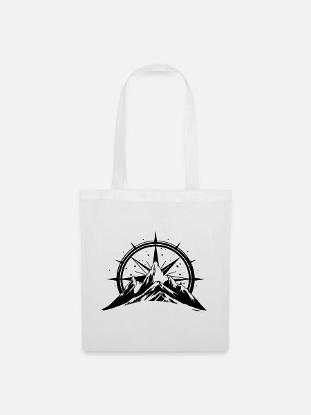 Compass With Mountain Silhouette - Stoffbeutel - Weiß