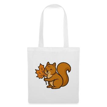 Cute Squirrel with Autumn Leaf Cartoon - Tote Bag - white - Front