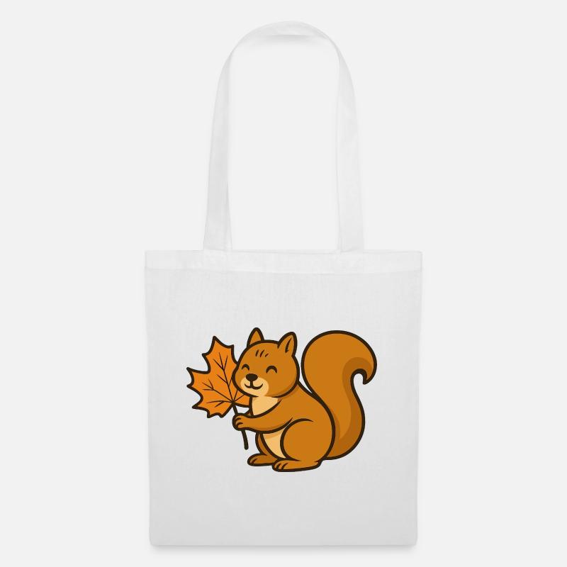 Cute Squirrel with Autumn Leaf Cartoon - Tote Bag - white