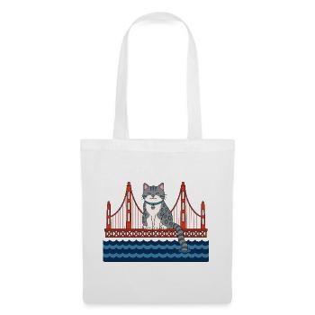 Lustige Katze sitzt auf der roten Brücke Katzen - Stoffbeutel - Weiß - Vorne