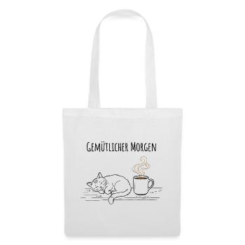 Gemütlicher Morgen Schlafende Katze Kaffee Shirt - Stoffbeutel - Weiß - Vorne