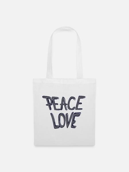 Frieden und Liebe Handlettering - Stoffbeutel - Weiß