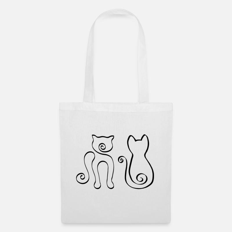 2 One Line Katzen schwarz - Stoffbeutel - Weiß
