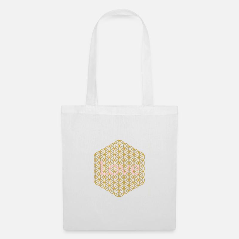 Blume des Lebens - 5. Dimension - gold - love - Stoffbeutel - Weiß