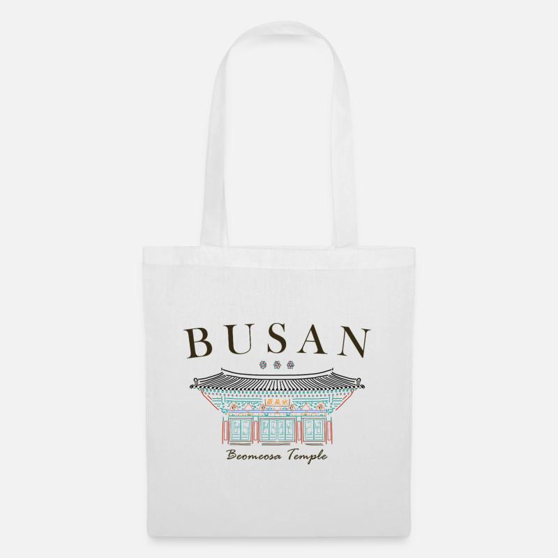 Busan, Südkorea, Tempel handgezeichnet - Stoffbeutel - Weiß