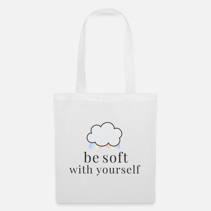 Be Soft With Yourself Wolke mit Pastell Regenbogen - Stoffbeutel - Weiß