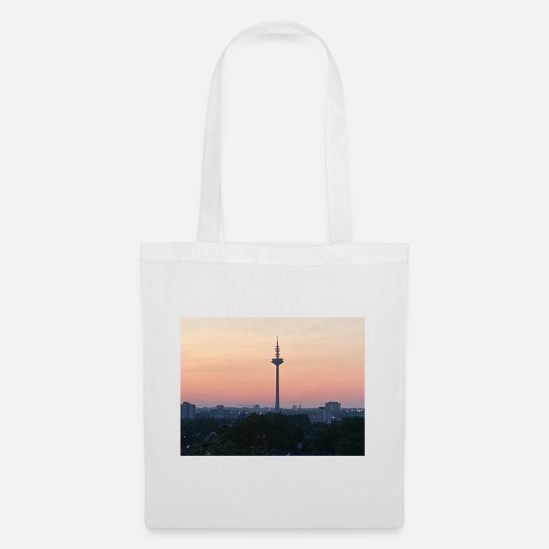 Dämmerungsskyline mit Turm-Silhouette - Stoffbeutel - Weiß