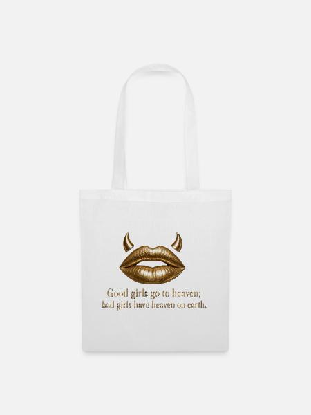 Goldene Lippen mit Teufelshörnern Zitat - Stoffbeutel - Weiß