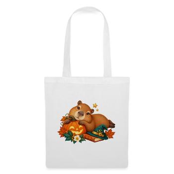 Capybara Halloween Kürbis Verspielter Stil - Stoffbeutel - Weiß - Vorne