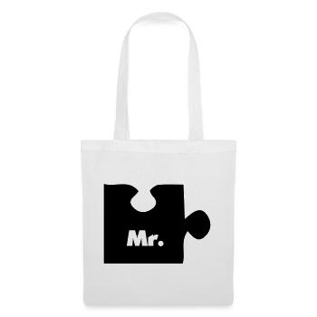 Man Mr. Puzzle Pairs pièce de puzzle couleur sélectionnable - Sac en tissu - blanc - Devant