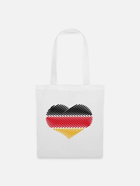 Herz Schwarz Rot Gold (Deutschland Flagge Skizze) - Stoffbeutel - Weiß